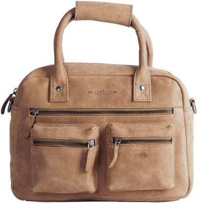 Tas Dames Taupe Kleurig Leer – Lederen Schoudertas – Handtas Echt Leer - Medium Formaat