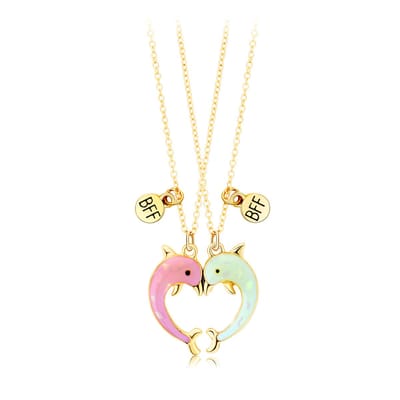 Bixorp Friends BFF Ketting voor 2 met Dolfijnen - Roze & Groen - Goudkleurige Best Friends Ketting - Vriendschap Cadeau voor Twee