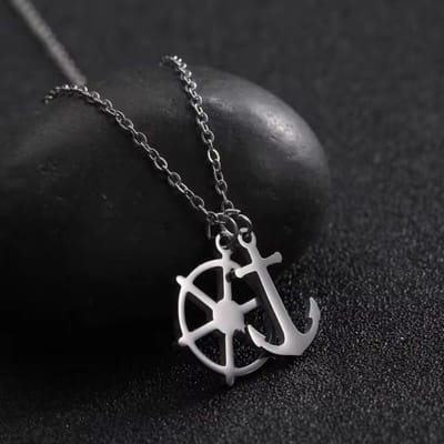 Ketting met hanger wiel en anker zilverkleur