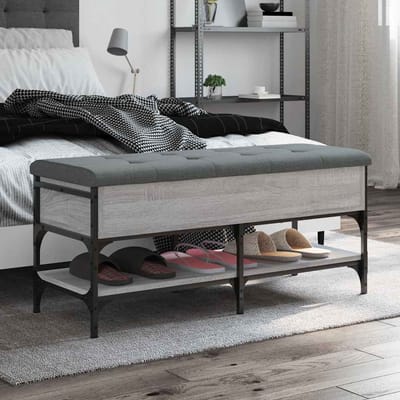 vidaXL - Schoenenbank - 102x42x45 - cm - bewerkt - hout - grijs - sonoma - eikenkleur