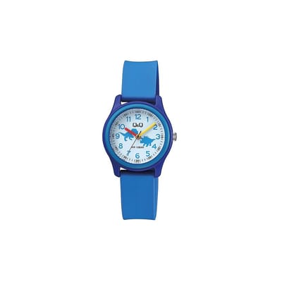 Q&Q VS59J010Y - Horloge - Sport - Analoog - Kinderen - Unisex - Plastic band - Rond - Kunststof - Cijfers - dinosaurussen - DonkerBlauw - LichtBlauw - Wit - 10 ATM