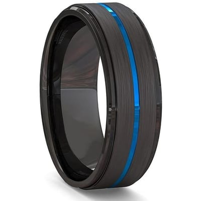 8mm Zwarte RVS Ring Zigzag Groef Lijn Bandenloopvlak Motorfiets Ringen Voor Mannen Duurzame Mat Geborstelde Heren Trouwring 12 black
