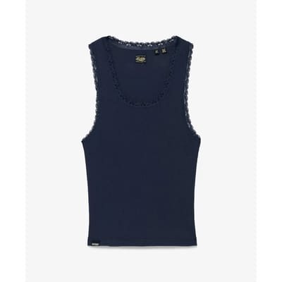 Superdry Vintage Kanten Top Blauw Grootte: 38