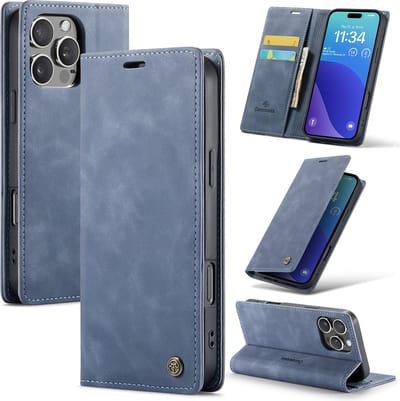 Casemania Hoesje Geschikt voor Apple iPhone 16 Pro Max - Shadow Gray - Dunne Portemonnee Book Case - Slim Wallet Case met Pasjeshouder