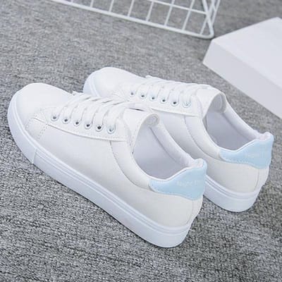 WTEMPO Witte Enkelschoenen Dames Veelzijdig Platte Hak Letter Vetersluiting Casual Zachte Zool Comfortabel en Ademend Werkschoenen Dropshipping Groothandel 35 blauw