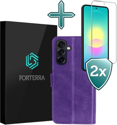 Hoesje Met 2x Screenprotector - Geschikt voor Samsung Galaxy A27 - Luxe Pasjeshouder - Flip Case - Bookcase Portemonee - Kunstleer Book Case - Flipcase Hoes - Book Cover - Walletcase - Portemonneehoes - Paars