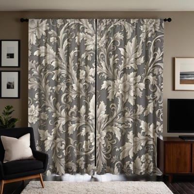 2 pièces HD rideau décoratif européen moderne Rideau imprimé numériquement gris Style de décoration intérieure décoration salon chambre à coucher W52H63inchW132H160cm gray