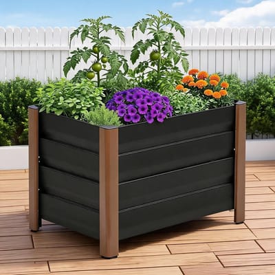 Metalen Kweektafel op Poten - Verhoogde Moestuinbak met Opbergrek - Compacte Plantenbak voor Balkon, Terras & Tuin - Gepoedercoat Staal - Antraciet - 60 x 40 x 45 cm