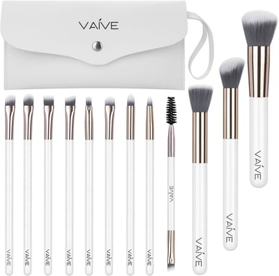 Vaive Make Up Borstels Set 13-Delig - Vegan Kwasten - Foundation, Oogschaduw, Blush, Kabuki & Bronzer Kwast - met Etui - Wit