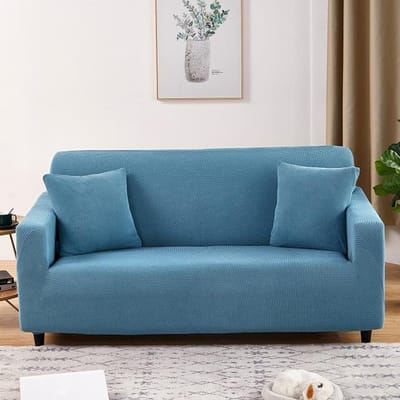 Dikke elastische bankhoes hoes voor woonkamer stretch polar fleece fauteuilhoes 1/2/3/4 zits L-vormige hoekbankhoezen 2-Seat 145-185cm meer blauwe kleur