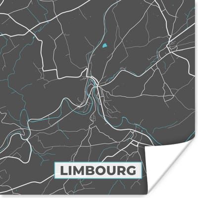 Poster België – Limbourg – Stadskaart – Kaart – Blauw – Plattegrond - 100x100 cm XXL