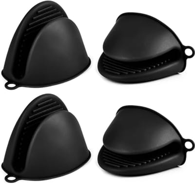 Hittebestendige Siliconen Ovenhandschoenen - Antislip en Rekbare Klembescherming, 4 Stuks in Zwart