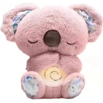 Knuffelige Koala Pluche Slaaphulp Met Zacht Gloeiend Nachtlampje Kalmerende Muziek En Gesimuleerde Ademhaling Troostend Bedtijd Troost Speelgoed white