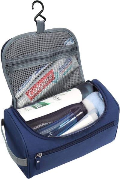 Toilettas voor op reis, toilettas om op te hangen, voor heren en dames, met mesh en ritsvak, groot, waterdicht, voor koffer, handbagage, voor mannen en vrouwen, zwart, Groß