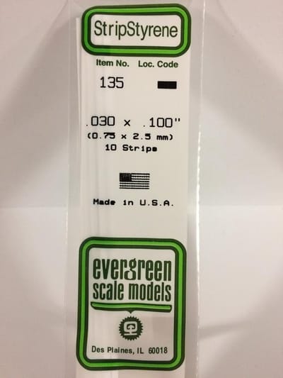 Evergreen Modelbouwdecoratie - 135 Strip 0,8mmX2,5mmX35cm - 10 stuks Styreen
