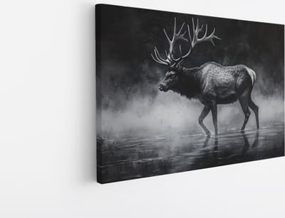 Saammp Canvas Schilderij - Hert in het water- Natuur - Dieren - 45x30 - Foto op canvas - Wanddecoratie - Muurdecoratie Woonkamer - Slaapkamer decoratie - Canvas Print