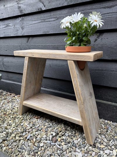 Steigerhouten kruk - tuinbank - met bloempot - gebruikt hout - oud hout - 50x19,5x47 cm
