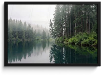 Poster in lijst - Fotolijst 60x40 cm - Posters - Bergen - Meer - Bos - Posterlijst zwart - Decoratie - Wanddecoratie woonkamer - Muurdecoratie slaapkamer