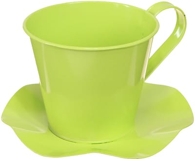 Decoratieve theekopjes van metaal met schotel, lichtgroen, Ø12 H10cm,