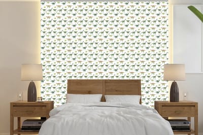 Behang - Fotobehang Jongens - Kinderen - Dinosaurus - Patronen - Breedte 240 cm x hoogte 240 cm