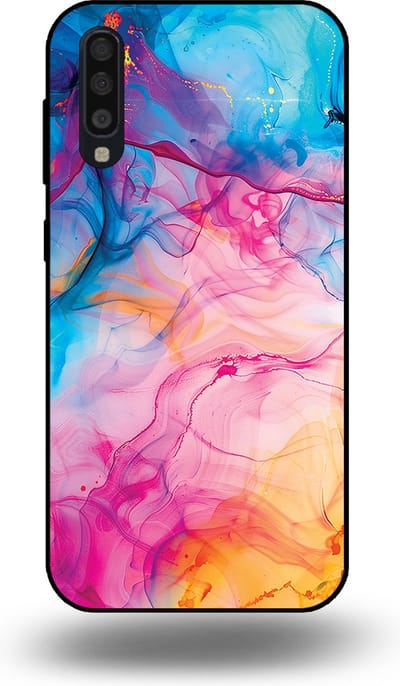 Smartphonica Telefoonhoesje Geschikt voor Samsung Galaxy A70s met Regenboog Acryl Marmer Opdruk - TPU Backcover Case Rainbow Acrylic Marble Design geschikt voor Samsung Galaxy A70s