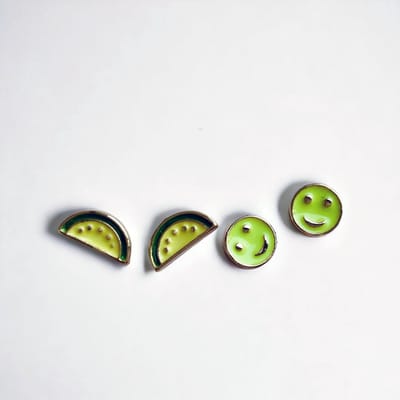 Oorbellen smiley - meloen - geel - groen - goud kleurig - 2 paar