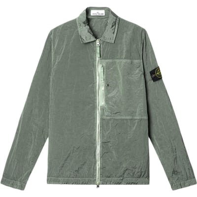 Stone Island Lente/Zomer 25 Nylon Metal Effen Logo Patch Rits Lange Mouwen Jas Heren jassen Salie-Groen K1S1512000-05S0019-V0055 M gray