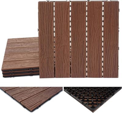 WPC vloertegels - Balkon terras tegels - Buiten vloeren - 3D structuur lineair - 50x50cm 1m² - Donkerbruin