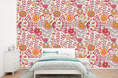 Behang - Fotobehang Bloemen - Design - Roze - Oranje - Breedte 360 cm x hoogte 240 cm