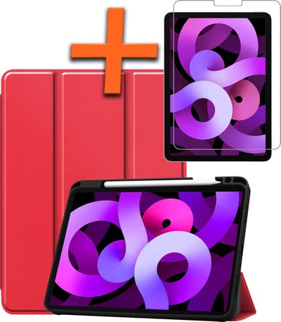 Hoesje - Geschikt voor Apple iPad Air 6 (2024) - 11 inch - 6e Generatie - M2 - Met Screenprotector - Trifold Bookcase - Hard Cover Case - Met Uitsparing Geschikt voor Apple Pencil - Hardcover Book - Tablet Hoes - Rood