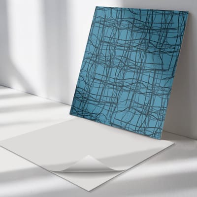 Wallfluent Vinyl Tegels - Dynamisch Lijnpatroon Zelfklevende PVC Tegels - 30 cm x 30 cm - Turkoois Vinyl Tegels - Verpakking van 9 stuks - Vierkant PVC Tegels - Patroon Plaktegels - Vinyl Vloer Tegels - Plaktegels Keuken en Badkamer