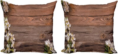 ABAKUHAUS rustieke houten sierkussens, kussenhoezen, 2-pack, Modern Accent dubbelzijdige digitale print, 50x50 cm, bruin, ivoor en groen