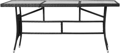 Tuintafel Polyrotan - Buitenmeubel Glasplaat - Terras Ontspannen - Gehard Glasblad - 170 x 80 cm - Zwart