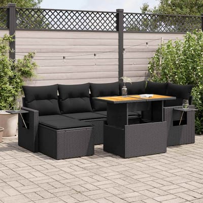 vidaXL - 7-delige - Loungeset - met - kussens - poly - rattan - zwart
