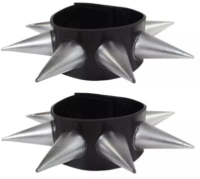 Punker/rocker armband - 2x - zwart met zilveren studs/spikes - Themafeest verkleed accessoires - volwassenen