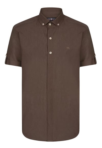 Jimmy Sanders Linnen Katoen Blend Shirt - Overhemd Heren Bruin - M