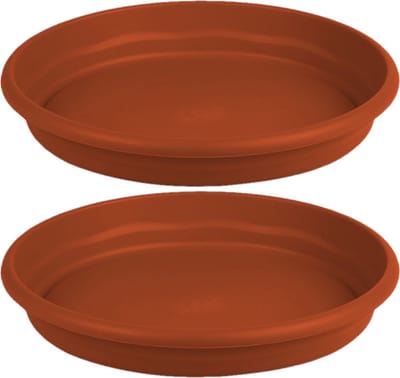 Hega Hogar Opvangbord - 2x - terracotta - kunststof - D35 cm - onderschaal/opvangbord