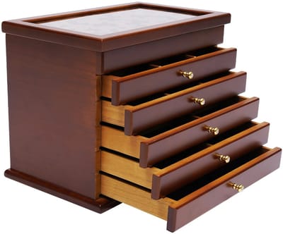 M-Goods - Sieradendoos Hout - Juwelendoos 6-Laags - Sieraden Organizer - Luxe Walnoot Design - Voor Ringen Kettingen & Oorbellen