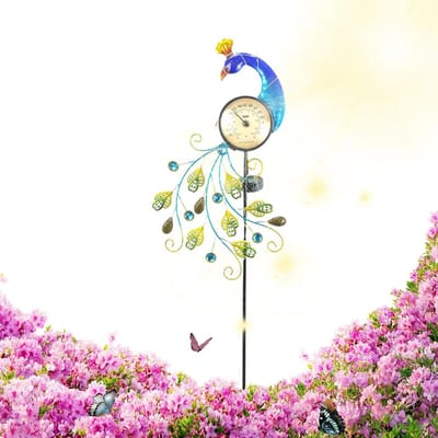 Solar Tuinverlichting - Grondspots LED - Buitenpad Verlichten - Ingebouwde Temperatuurmeter - 106 cm Hoog - Zwart