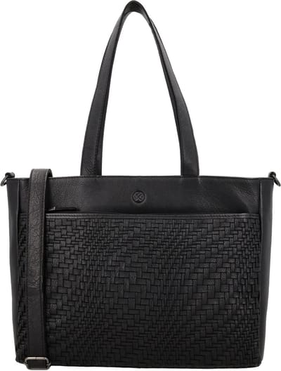 Hide & Stitches Inspired by Illusion Shopper - Leer - Gevlochten Detail - Voorvak - Achtervak - Schouderband - Dames - Schoudertas - Tas - Leren Dames Tas - Zwart