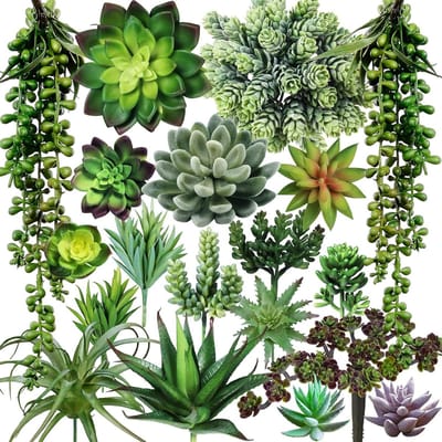 19 Stuks Kunstplanten voor Woondecoratie, Groene Vetplanten en Vleesetende Planten voor Hal en Tuin