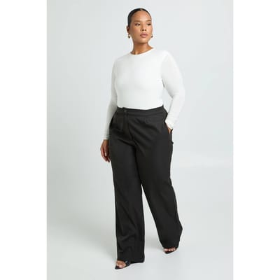 boohoo Dames Plus geweven getailleerde broek met wijde pijpen | Black | Maat: 16