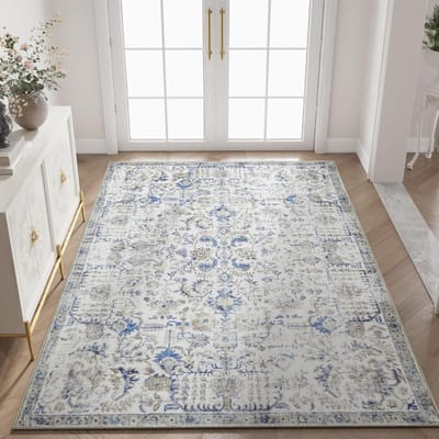 Famanu – Klein rond tapijt wasbaar laagpolig retro antislip voor woonkamer en slaapkamer