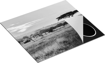 Chefcare Inductie Beschermer Zonsondergang in de Savanne - Zwart Wit - 60x50 cm - Afdekplaat Inductie - Kookplaat Beschermer - Inductie Mat