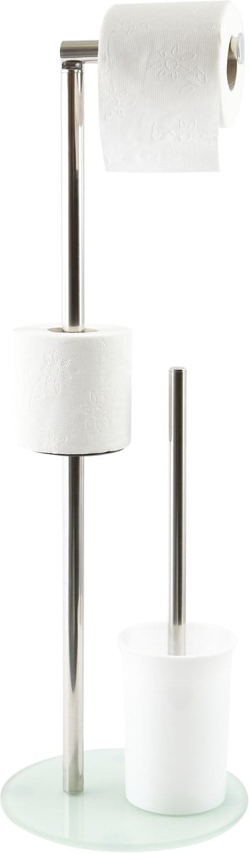 MSV WC Borstel met Rolhouder - Vrijstaand - Toilet Borstel met Rolhouder - Metaal met Glas - Wit
