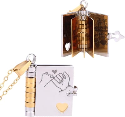 Dailygoods- Sieradenketting Gepersonaliseerd - Boekhanger - Titaniumstaal/Roestvrij Staal - 48x2x0,4 cm - Schattig Miniatuurboek - Symboliseert Eeuwige Verbinding - Boekenketting