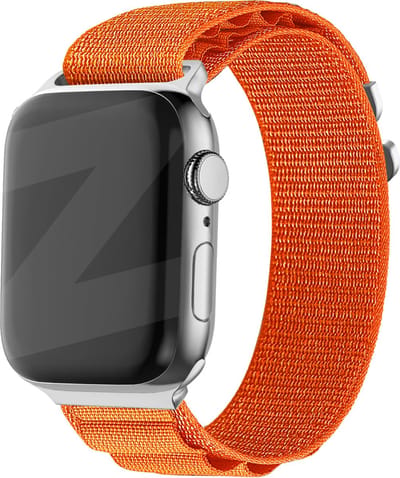 Bandz Nylon loop bandje 'Alpine' - geschikt voor Apple WatchSeries 1/2/3/4/5/6/7/8/9/10/11/SE/SE2/SE3/Ultra (2/3) - outdoor bandje geschikt voor iWatch - maat: 44mm / 45mm / 46mm / 49mm - oranje