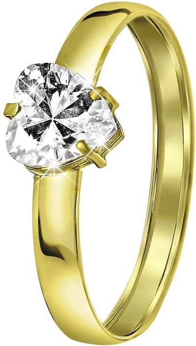 Lucardi Dames Ring hartvorm zirkonia - Ring - Cadeau - 14 Karaat Goud - Geelgoud