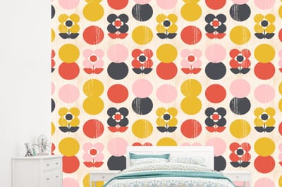 Behang - Fotobehang Retro - Design - Bloemen - Pastel - Breedte 245 cm x hoogte 220 cm