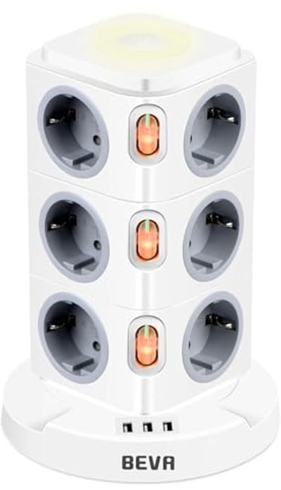 Multifunctionele Verticaal Stekkerdoos met 12 Stopcontacten en 3 USB Poorten